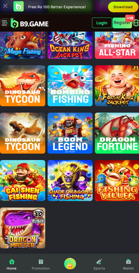 b9 app game category browser with slot providers